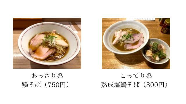 麺処鶏谷のあっさり系ラーメンのこってり系ラーメンの写真
