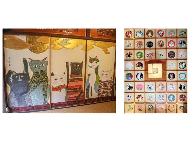 猫猫寺の襖と天井画の写真